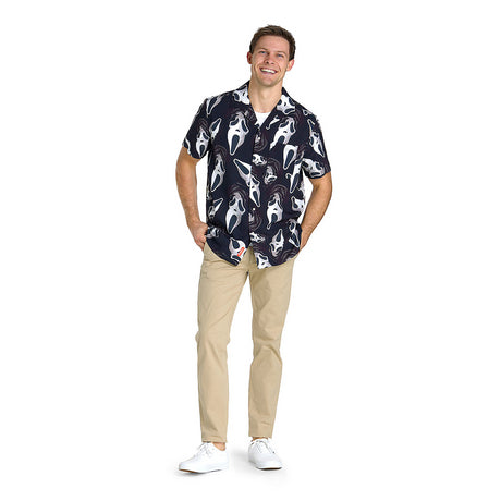 Cool Men's Ghost Face Hawaiian Shirt for Halloween Parties and Spooky Themed Events