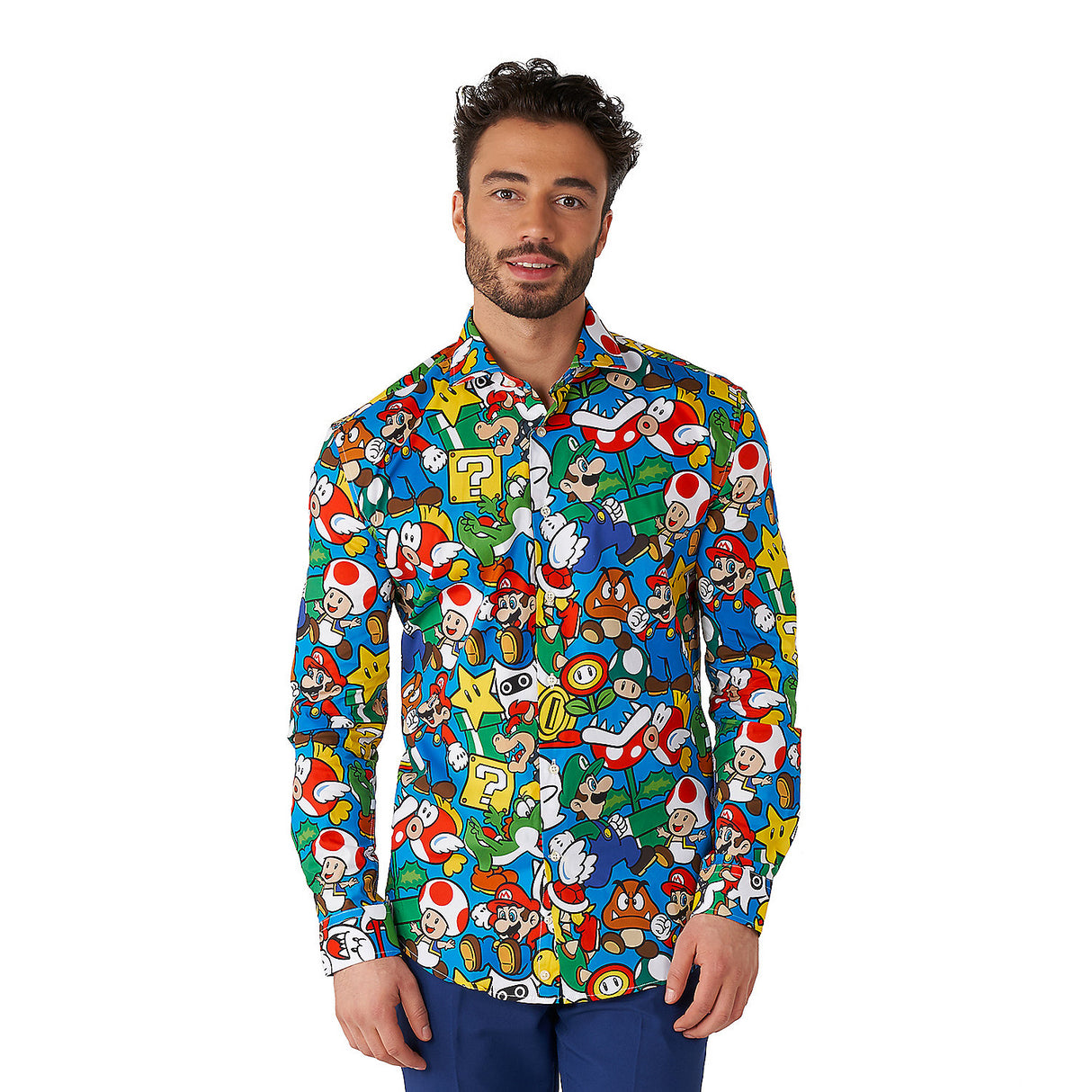 Men's Super Mario Dress Shirt for Stylish Holiday Parties and Fun Events