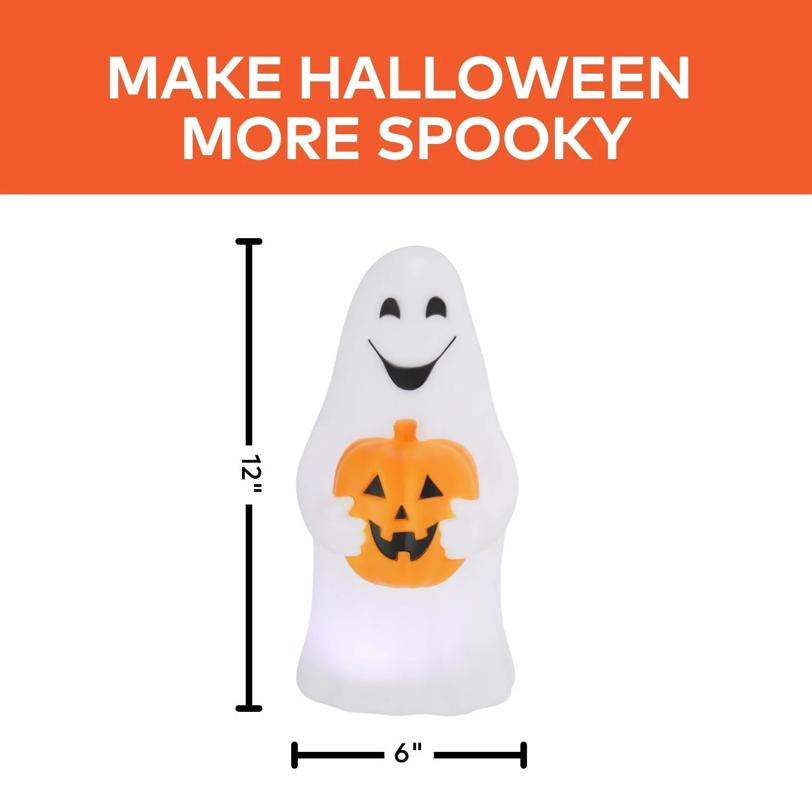 12" Light-Up LED Ghost with Jack-O'-Lantern Blow Mold Figure Halloween Decoration