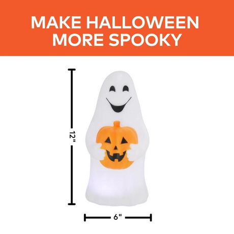 12" Light-Up LED Ghost with Jack-O'-Lantern Blow Mold Figure Halloween Decoration