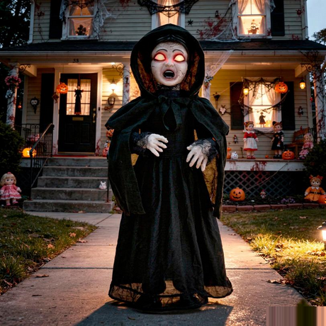 37" Animated Light-Up LED Standing Doll with Moving Head Halloween Decoration