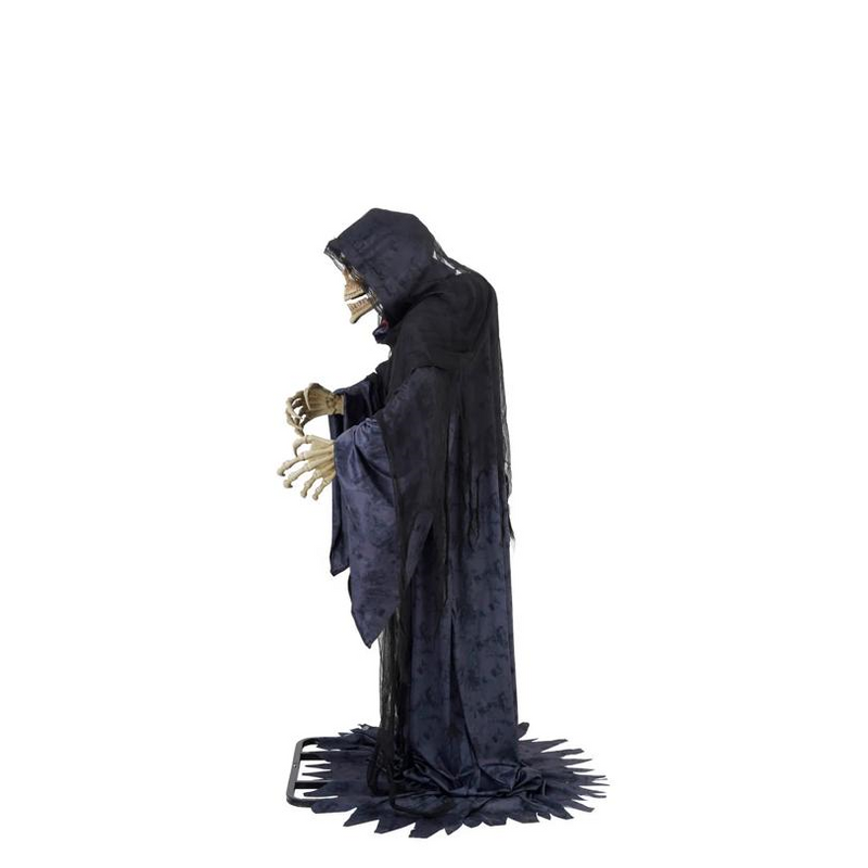 6 Ft. 9" Animated Light-Up Rising Skeleton Reaper in Hooded Cloak Halloween Decoration
