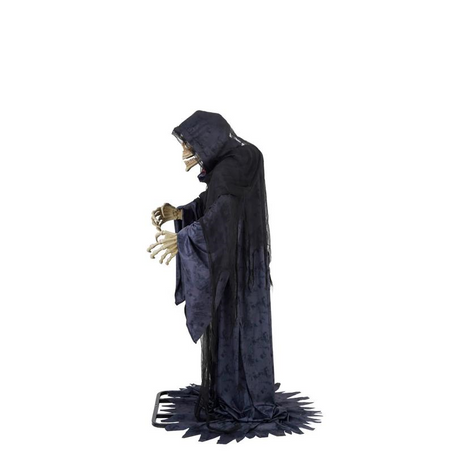 6 Ft. 9" Animated Light-Up Rising Skeleton Reaper in Hooded Cloak Halloween Decoration