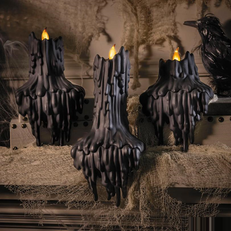 Light-Up LED Melting Black Plastic Candles Halloween Decoration