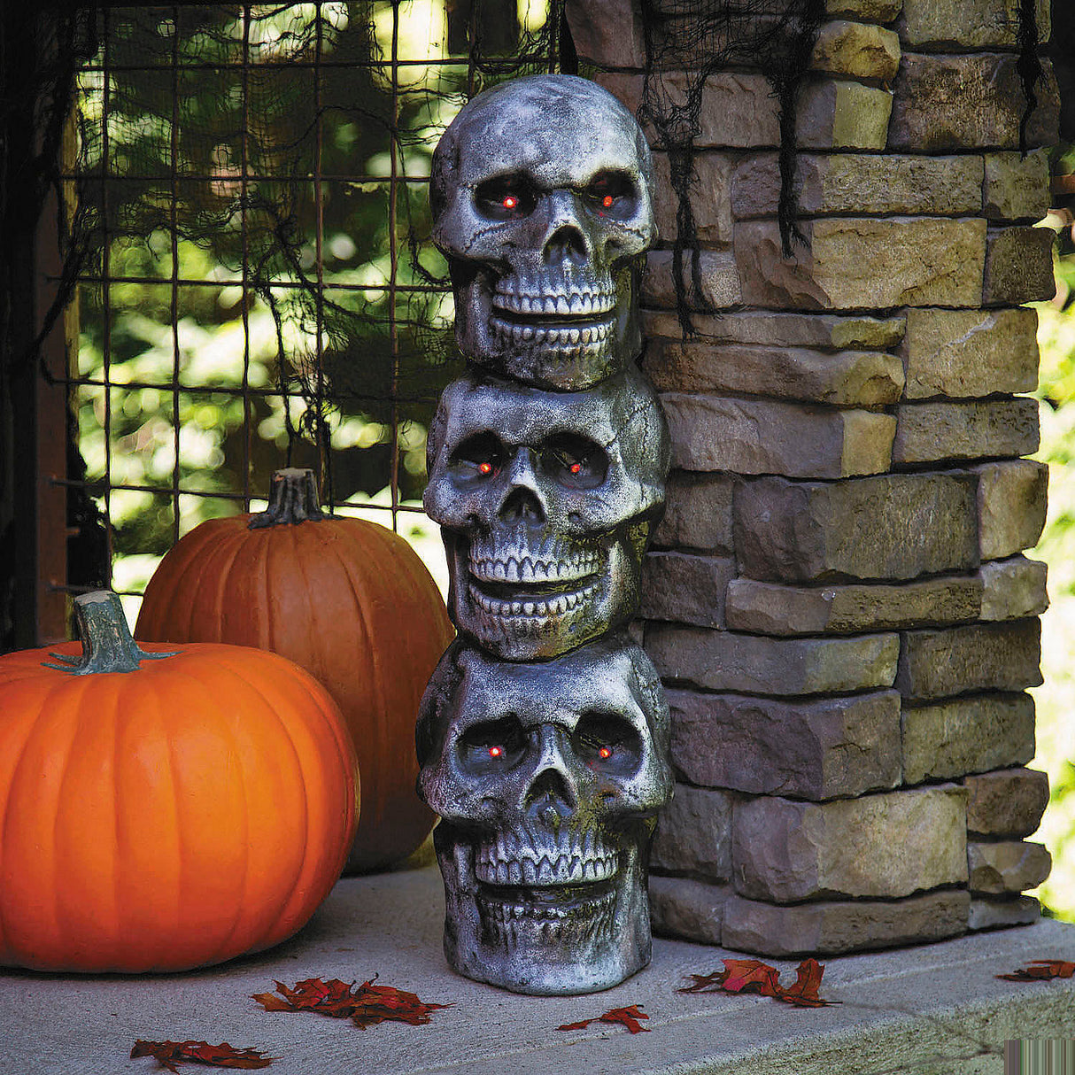 Light-Up LED Blow Mold Stack of Skulls for Halloween Party Decorations and Haunted House Displays