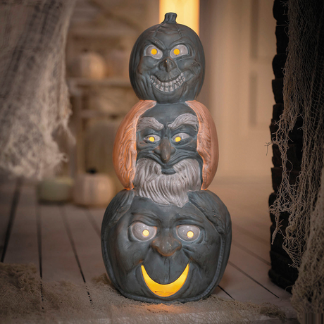 18" Light-Up Hitchhiking Ghosts Pumpkin Stack Halloween Outdoor Decoration