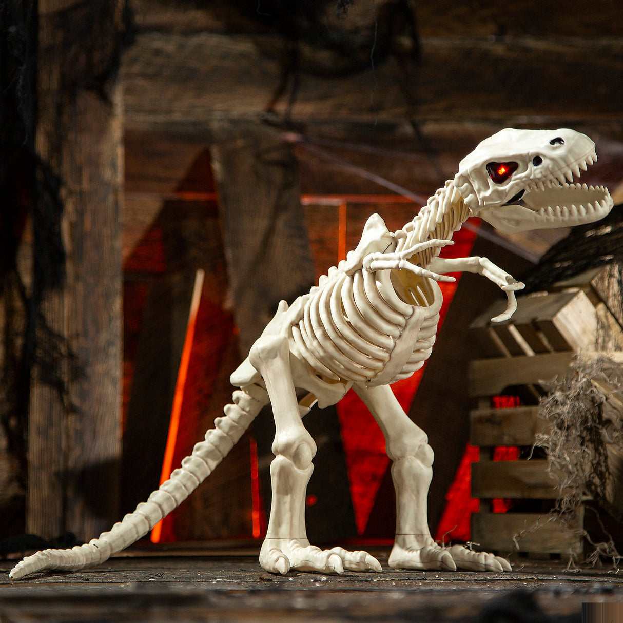 Realistic Animated Light-Up T-Rex Skeleton Decoration for Halloween Parties and Spooky Displays