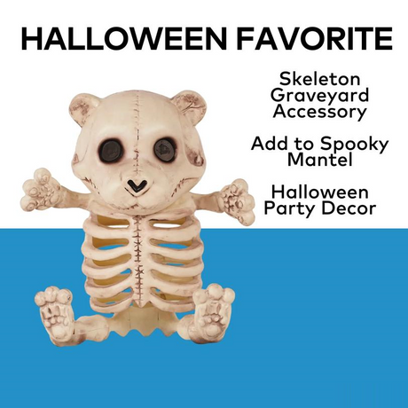 Sitting Bear Plastic Skeleton Halloween Tabletop Decoration, 13 1/4"
