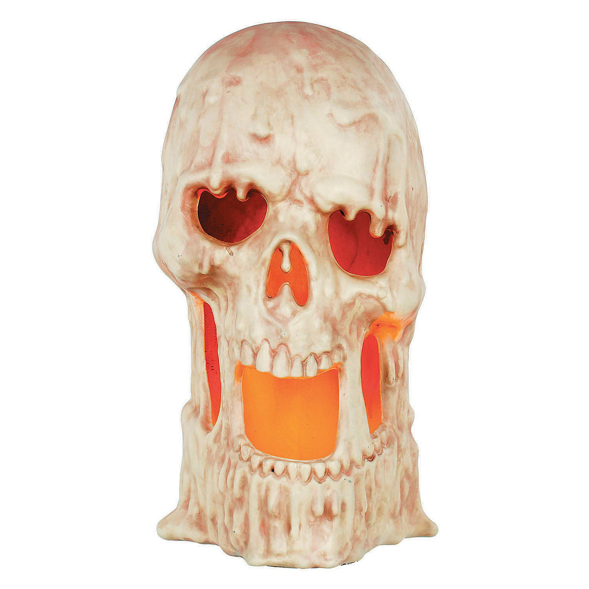 Eerie Light-Up Flaming Plastic Skull Decoration for Halloween Tabletop Displays and Haunted Decor