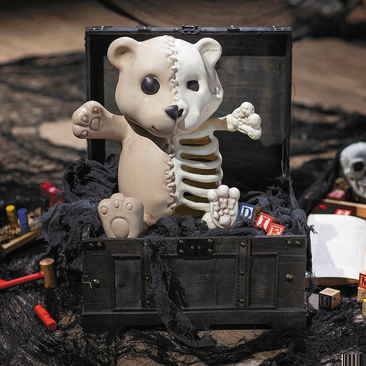 Charming Half Bones Teddy Skeleton Decoration for Spooky Halloween Parties and Haunted House Displays