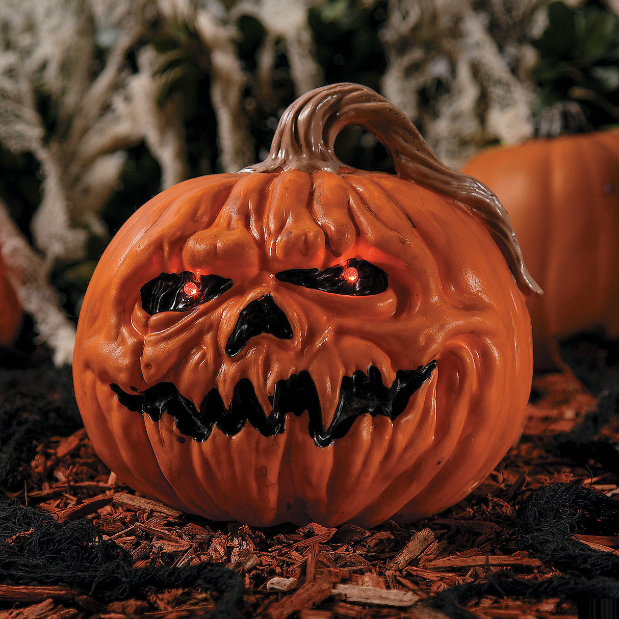 Light-Up Creepy Plastic Pumpkin Halloween Decoration for Scary Parties and Haunted House Decor