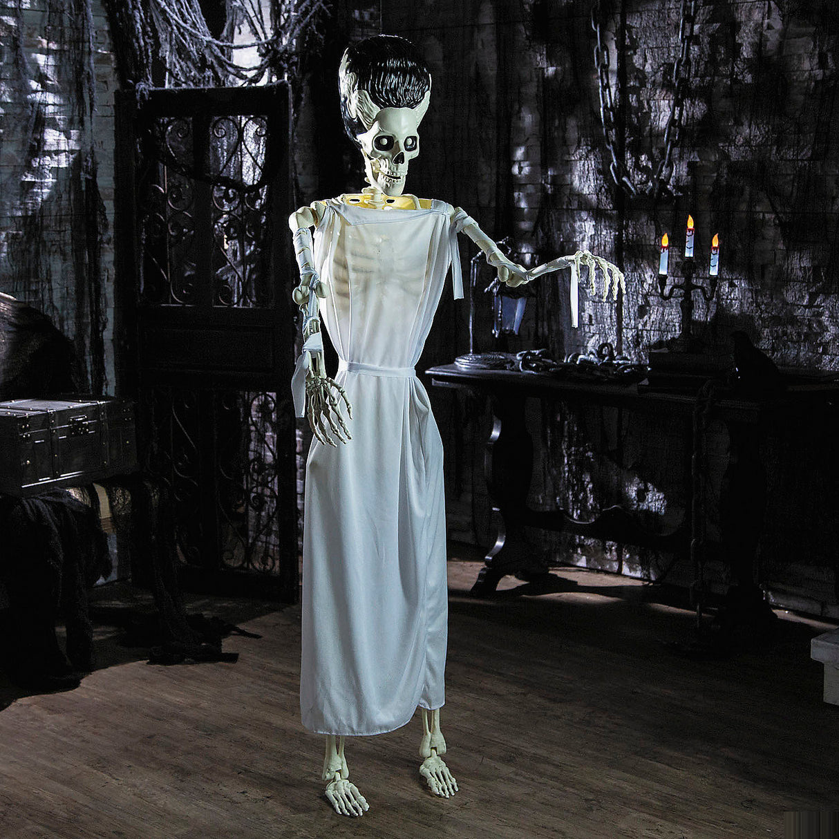 5 Ft 4 Inch Standing Monster Skeleton Halloween Decoration for Haunted House and Spooky Halloween Parties