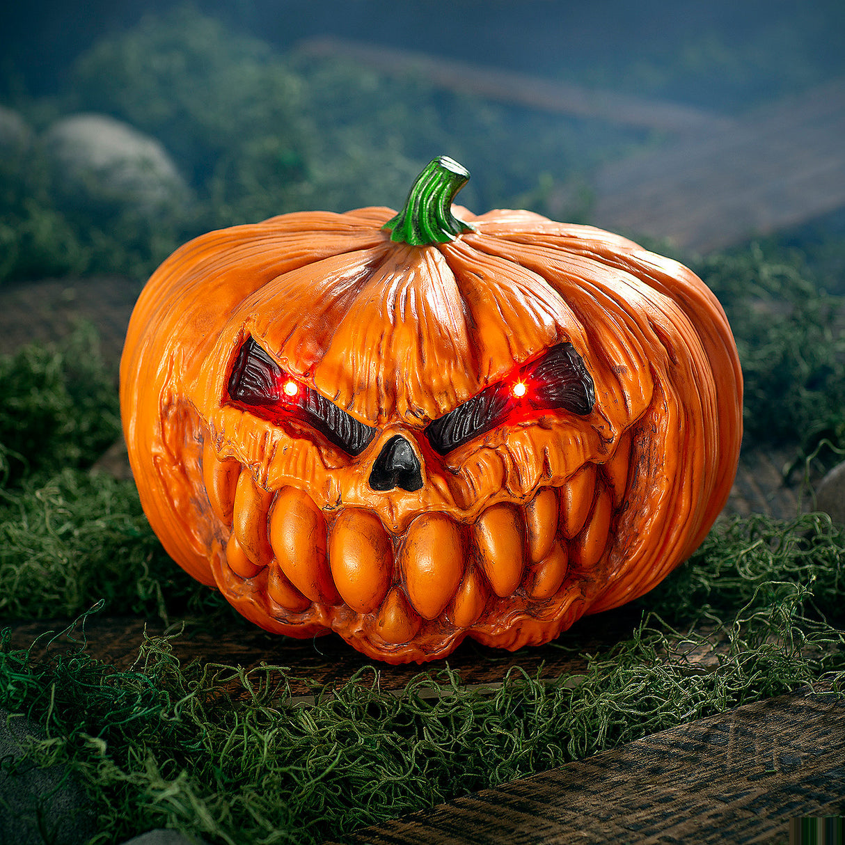 Light-Up Scary Plastic Pumpkin Decoration for Halloween Parties and Haunted House Decor