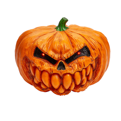 Light-Up Scary Plastic Pumpkin with Sound Halloween Decoration, 12"