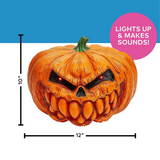 Light-Up Scary Plastic Pumpkin with Sound Halloween Decoration, 12"