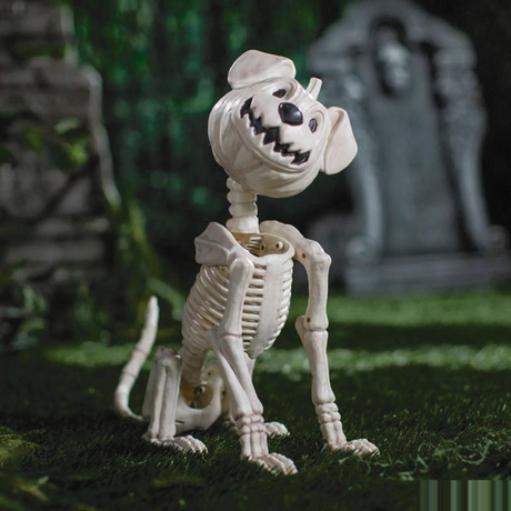 24 1/4" Sitting Pumpkin-Head Dog Skeleton Halloween Decoration