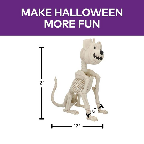24 1/4" Sitting Pumpkin-Head Dog Skeleton Halloween Decoration