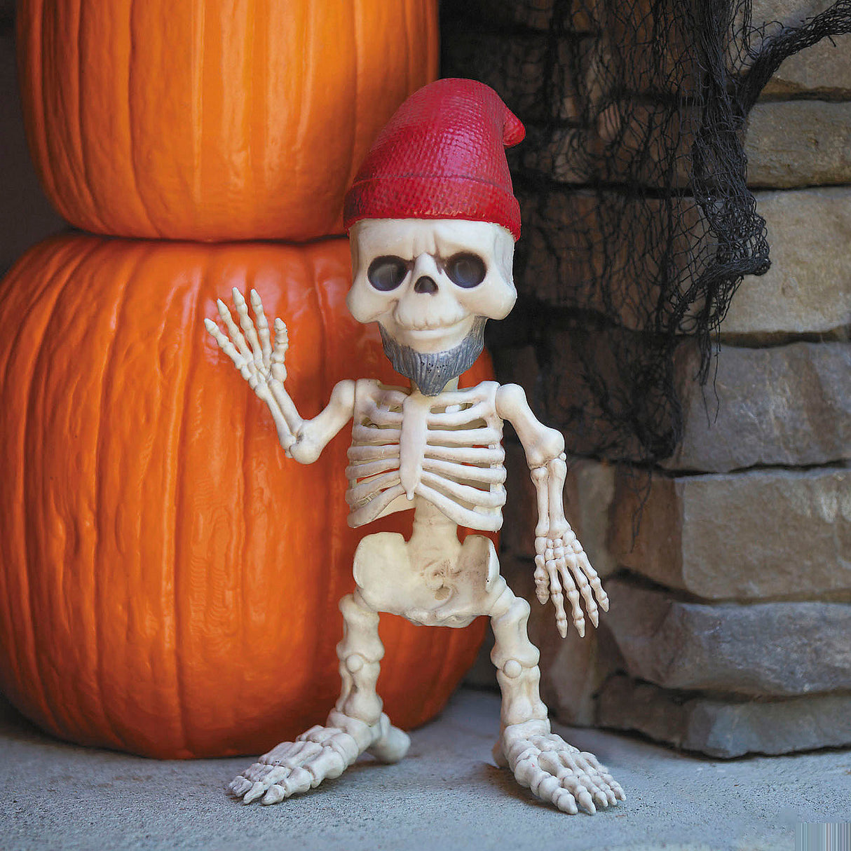 Charming 12 Inch Standing Gnome Skeleton for Halloween Decorations Haunted House and Party Displays