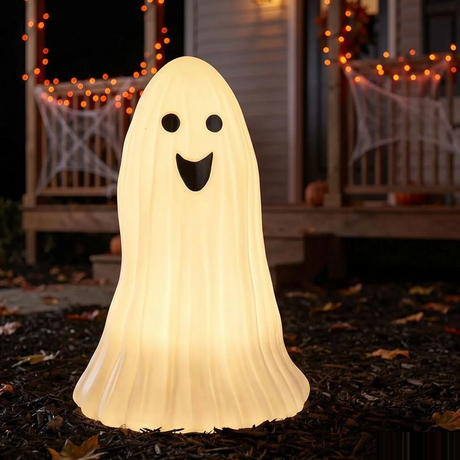 25" Light-Up Smiling Ghost Blow Mold Figure Tabletop Halloween Decoration
