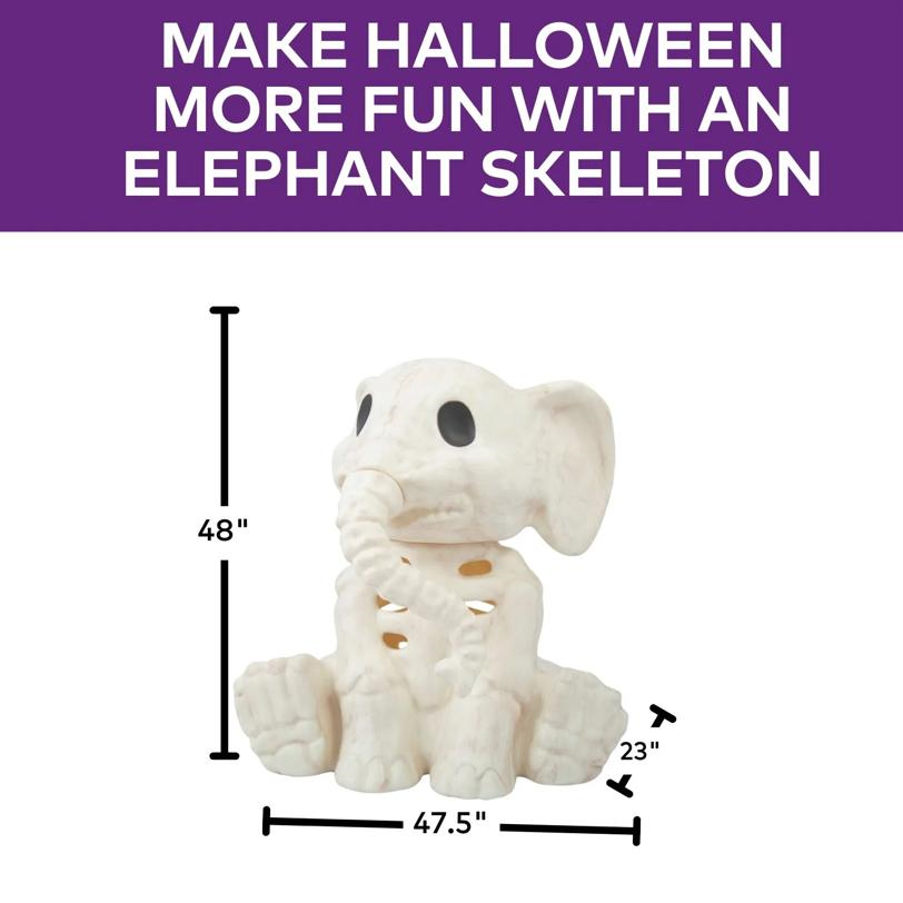 18 1/2" Sitting Elephant Skeleton Halloween Decoration