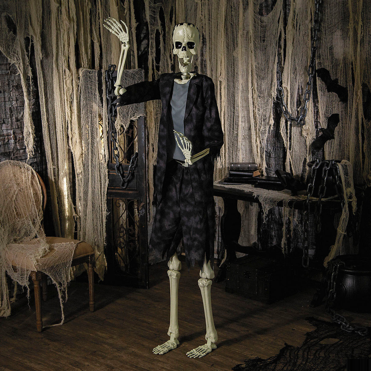 6 Foot Tall Franky Skeleton Prop for Halloween Displays and Haunted House Decorations