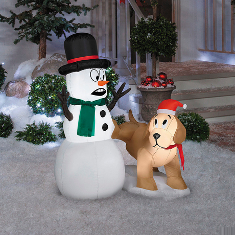 4 Ft. Airblown Inflatable Snowman with Golden Retriever Outdoor Yard Decoration