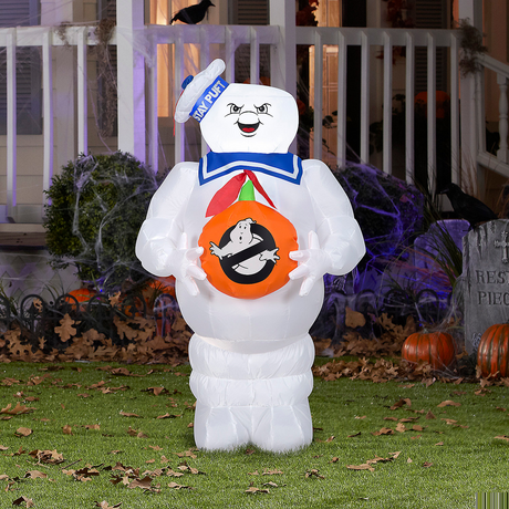 42"Airblown Blowup Inflatable Ghostbusters Stay Puft Marshmallow Man with Jack-O-Lantern Halloween Outdoor Yard Decoration