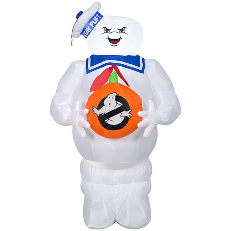 42"Airblown Blowup Inflatable Ghostbusters Stay Puft Marshmallow Man with Jack-O-Lantern Halloween Outdoor Yard Decoration