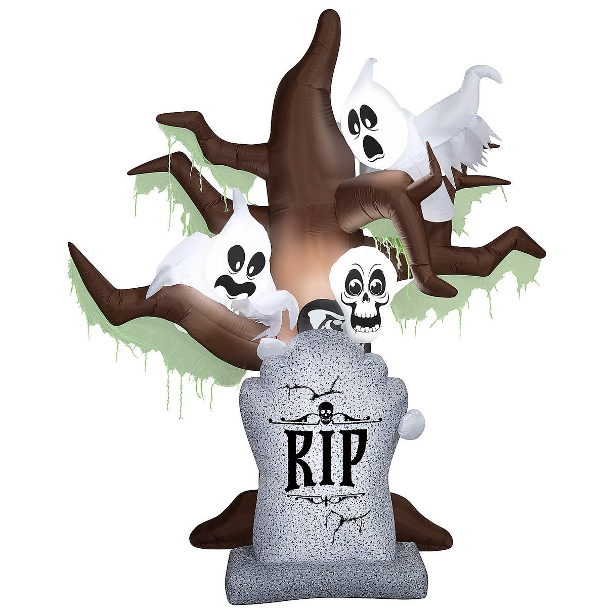 Deluxe 8 Ft Airblown Inflatable Tombstone with Haunted Ghost Tree Lightshow for Halloween Outdoor Decor