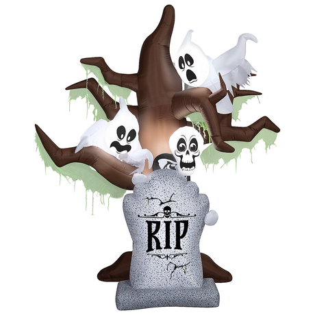 8 Ft. Airblown Blowup Inflatable Tombstone with Haunted Ghost Tree ShortCircuit Lightshow Halloween Outdoor Yard Decoration