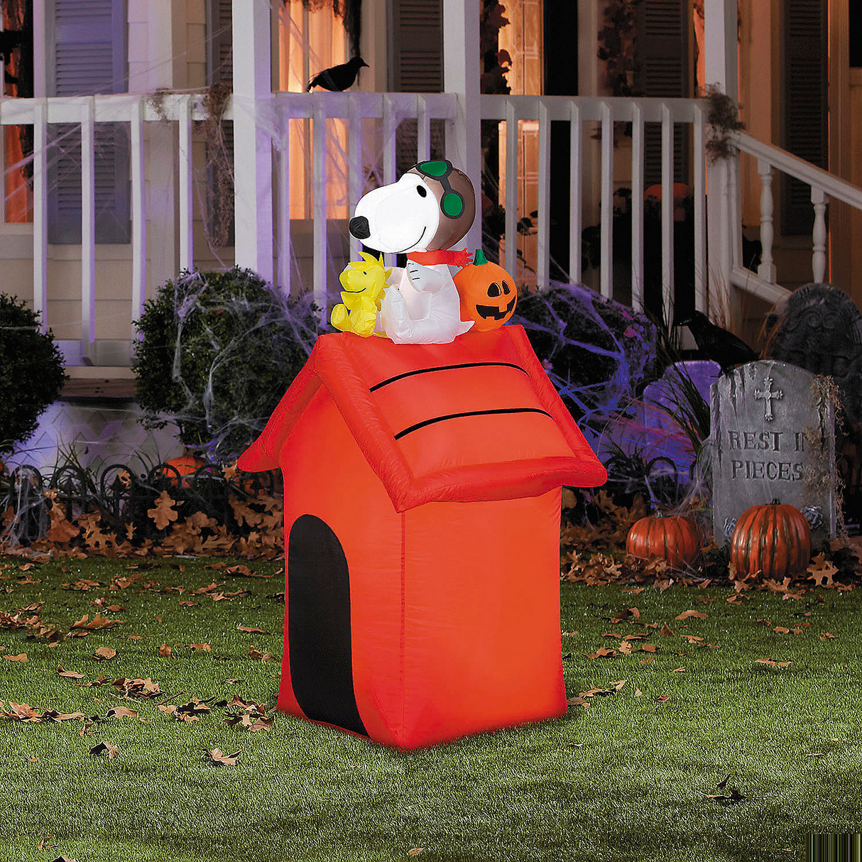 42" Airblown Inflatable Peanuts Halloween Snoopy Flying Ace Doghouse Outdoor Yard Decoration