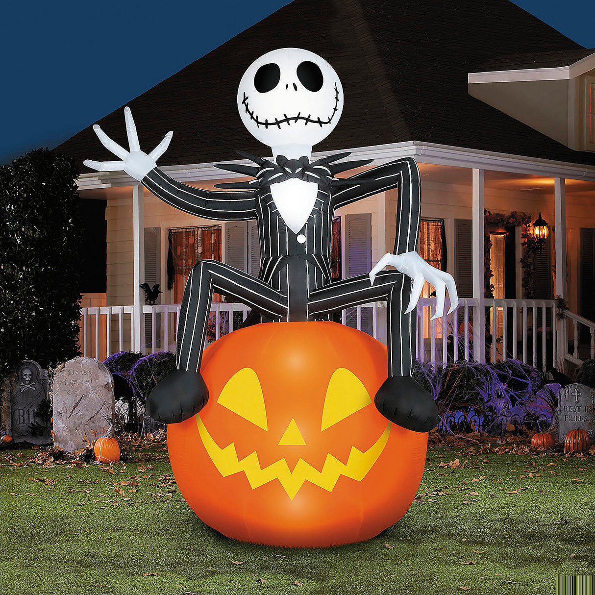 Airblown Inflatable Giant Jack Skellington on Pumpkin Halloween Yard Decoration 114"