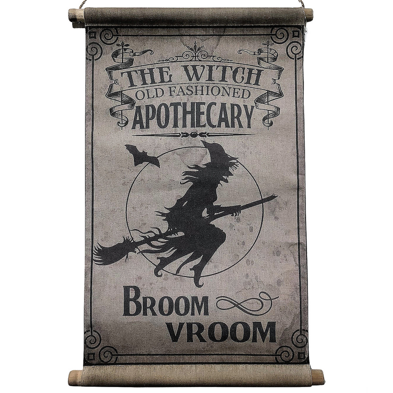 Broom Vroom Canvas Hanging Sign Halloween Decoration 26"