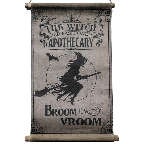 Broom Vroom Canvas Hanging Sign Halloween Decoration 26"