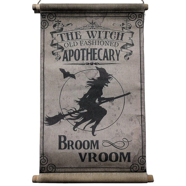 Broom Vroom Canvas Hanging Sign Halloween Decoration 26"