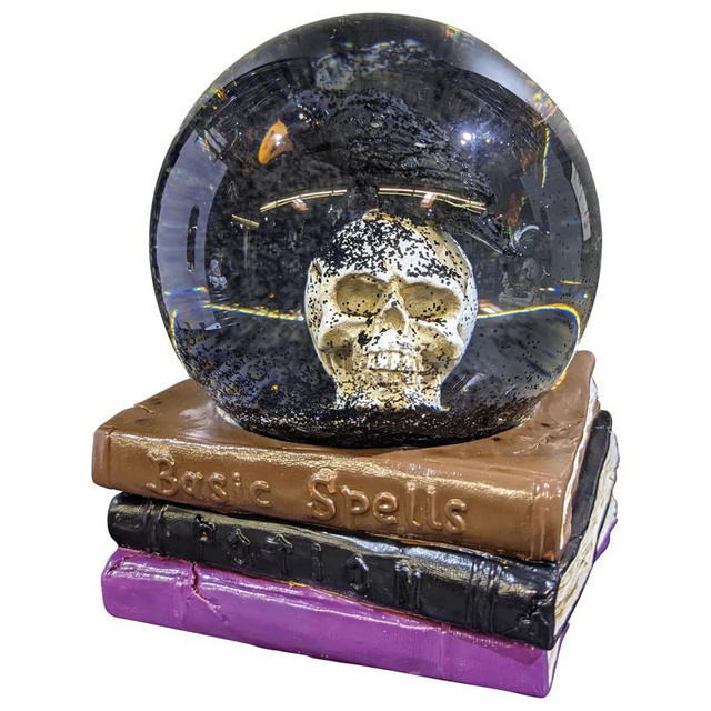 5" Skull Water Globe on Spell Books Halloween Decoration