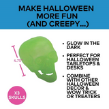 Glow-in-the-Dark Skulls Halloween Decoration - Set of 3
