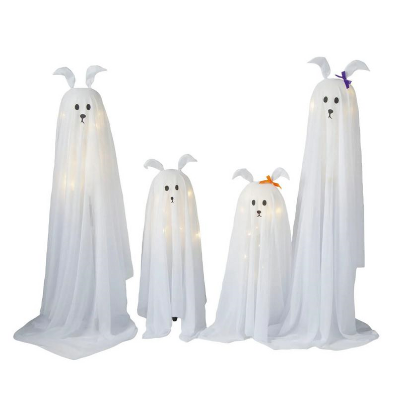 Light-Up Standing Ghostly Dogs Halloween Decoration - Set of 4