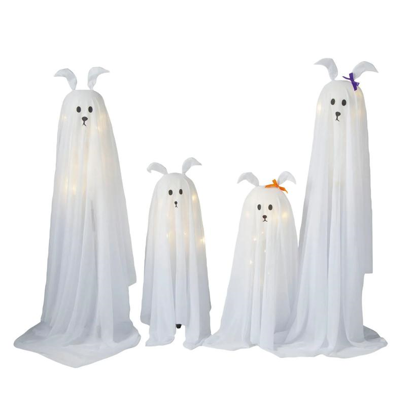 Light-Up Standing Ghostly Dogs Halloween Decoration - Set of 4