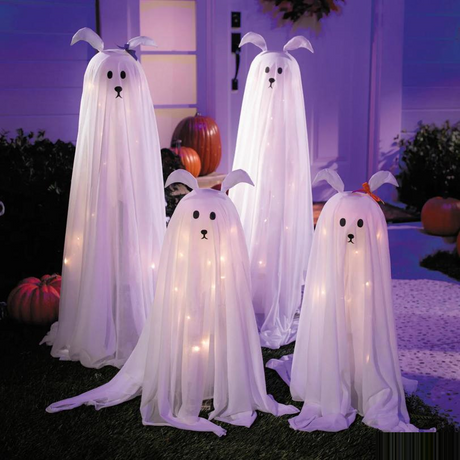 Light-Up Standing Ghostly Dogs Halloween Decoration - Set of 4