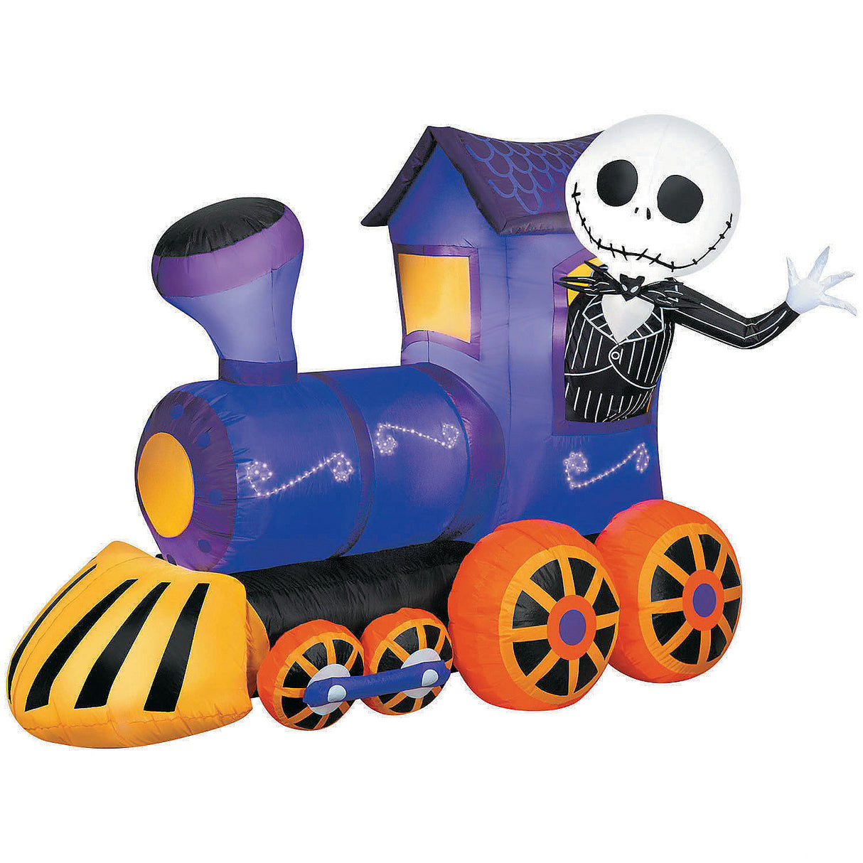 Delightful 5 Ft Airblown Inflatable Jack Skellington Train Decoration for Halloween Yard Display and Holiday Cheer