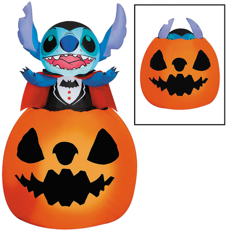 5 Ft. Airblown Inflatable Animated Lilo & Stitch Vampire Stitch with Jack-O'-Lantern Halloween Outdoor Yard Decoration