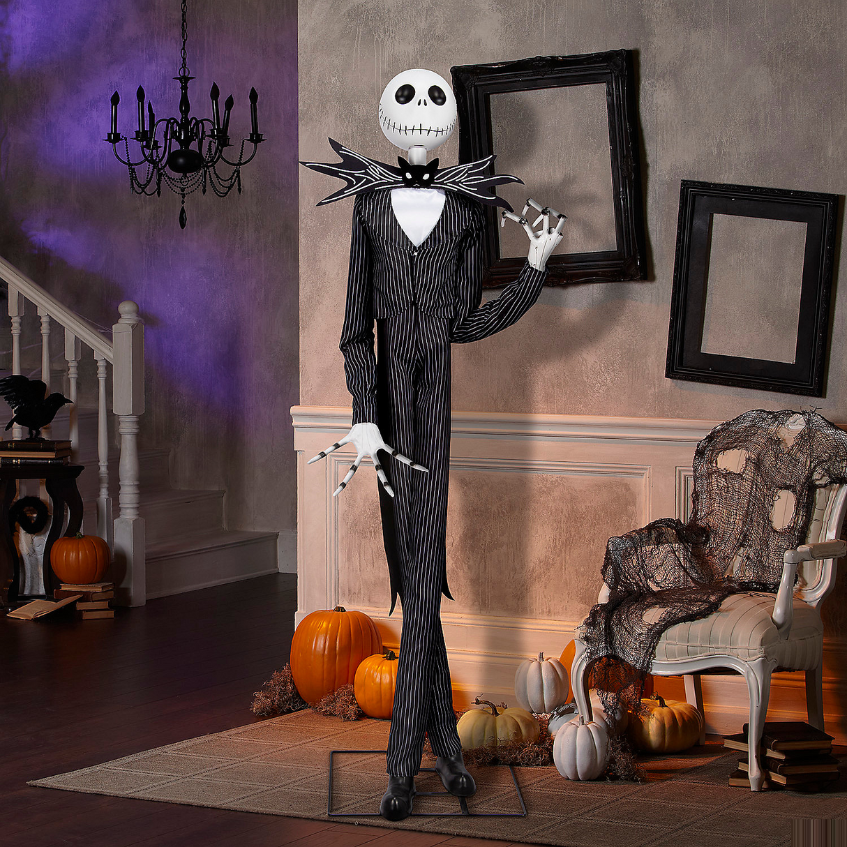 Deluxe Jack Skellington with Black & Purple Suit Animated Halloween Prop 78"
