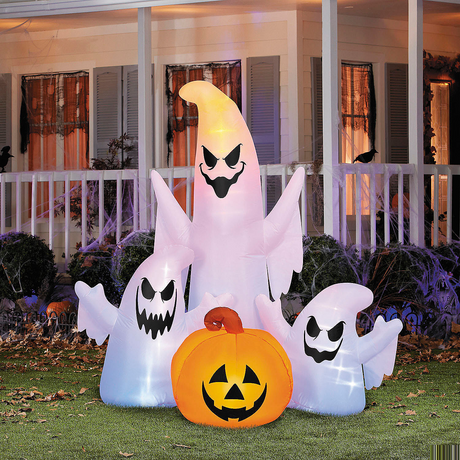 5 Ft. Airblown Inflatable Lightshow Rainbow Wave Ghost Trio with Jack-O'-Lantern Halloween Outdoor Decoration