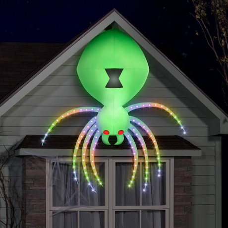 9 Ft. 5" Airblown Inflatable Light-Up Rainbow Wave Lightshow Green Spider Halloween Decoration