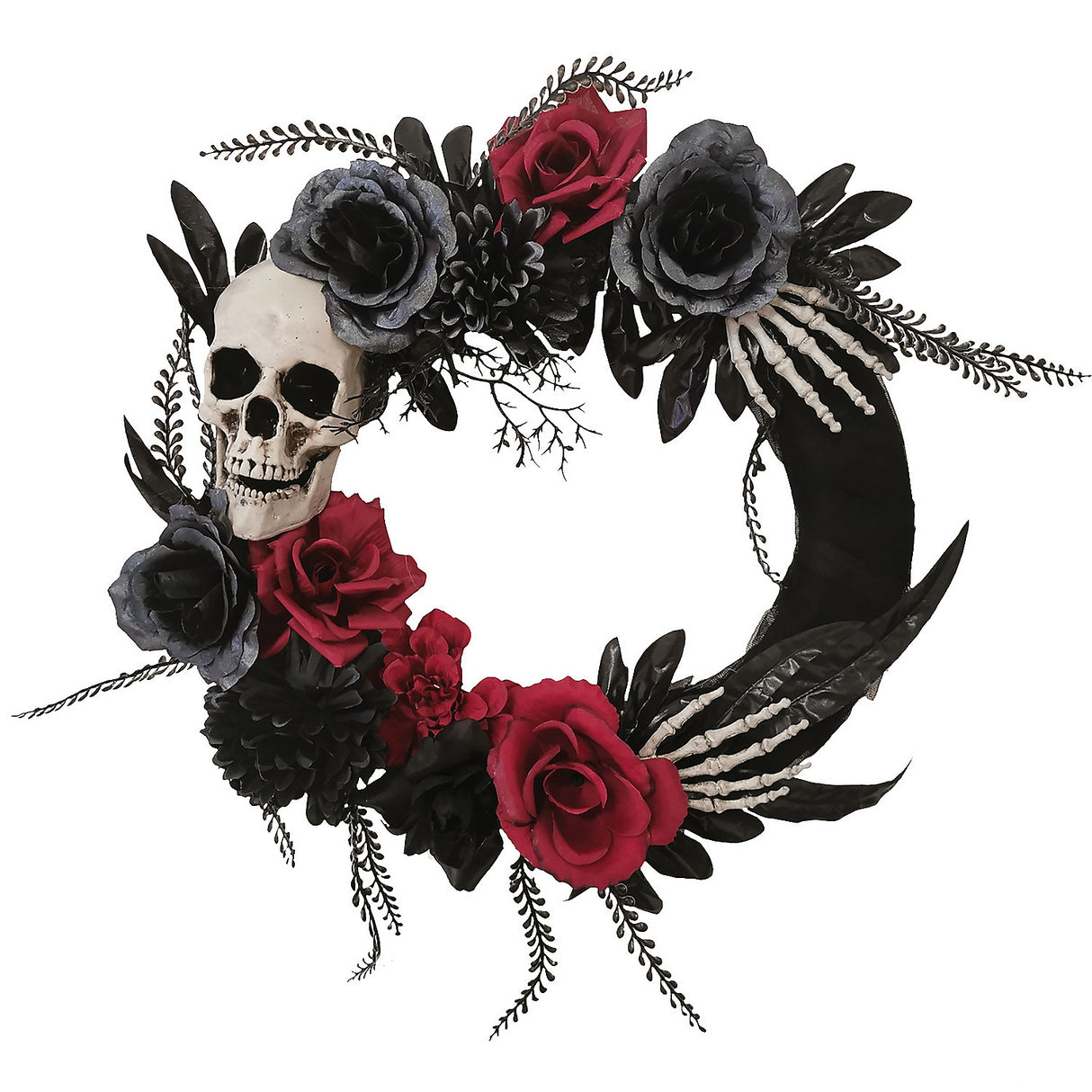 Decorative Skull Hands and Roses Wreath for Halloween Party Decorations and Spooky Home Decor