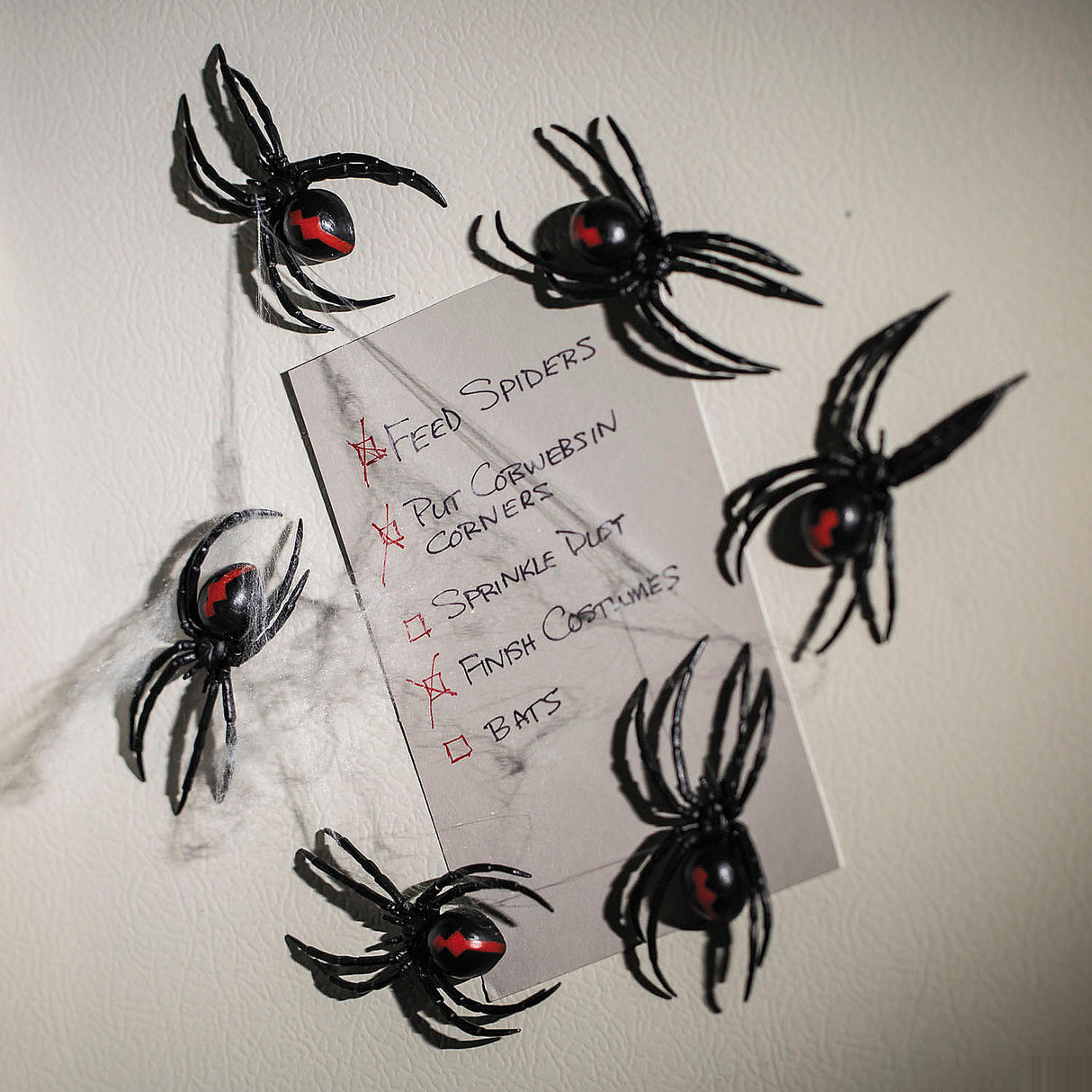 Magnetic Black Widow Spiders Set of 12 for Halloween Decorations and Themed Events