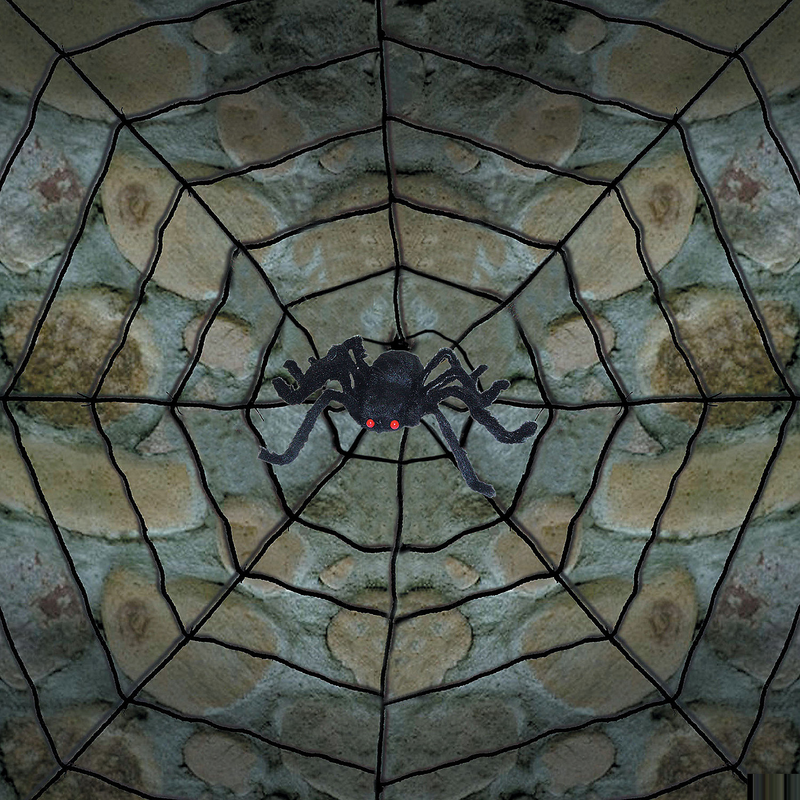 Giant spider web with spider for spooky Halloween decor, haunted house displays, parties and eerie outdoor scenes