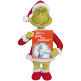 Holiday Greeter Stuffed Grinch in Santa Suit with Book Christmas Decoration, 18 1/2"