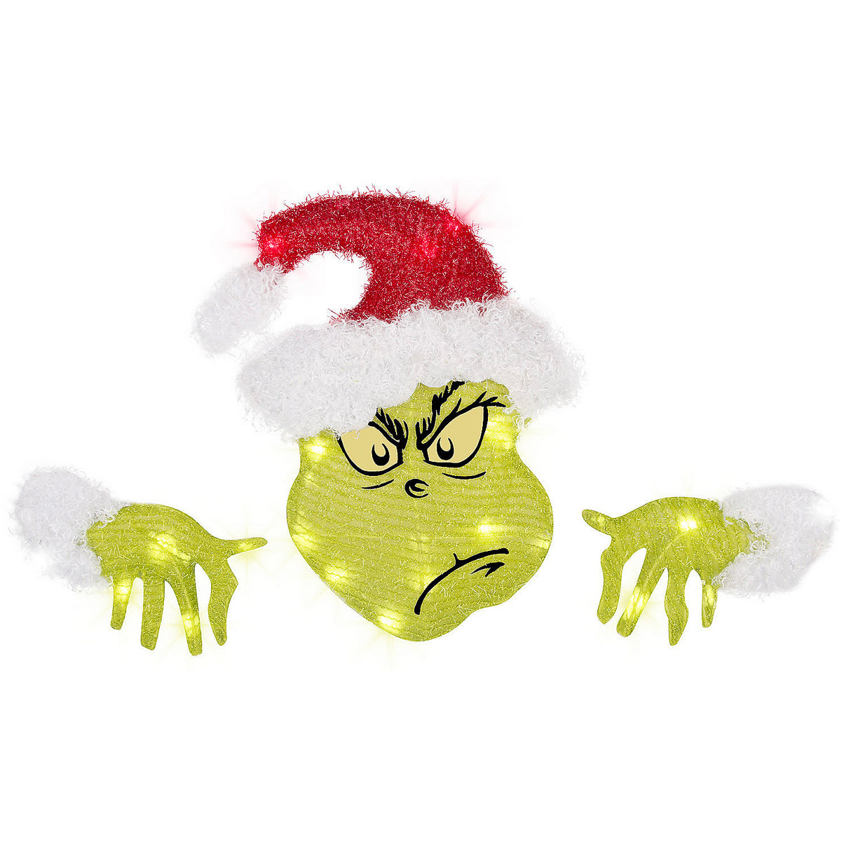 16 Inch Santa Grinch Lighted Fence Sitter for Christmas Outdoor Decor and Holiday Celebrations